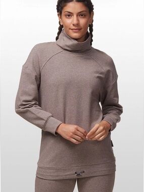 Varley Morrison Sweat Relaxed-Fit Mock Neck Lightweight Sweatshirt in Taupe NWOT